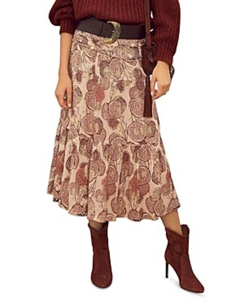 BA&SH NWT Pink Gold Vieux Rose Heidi Floral Printed A-Line Midi Skirt Size M